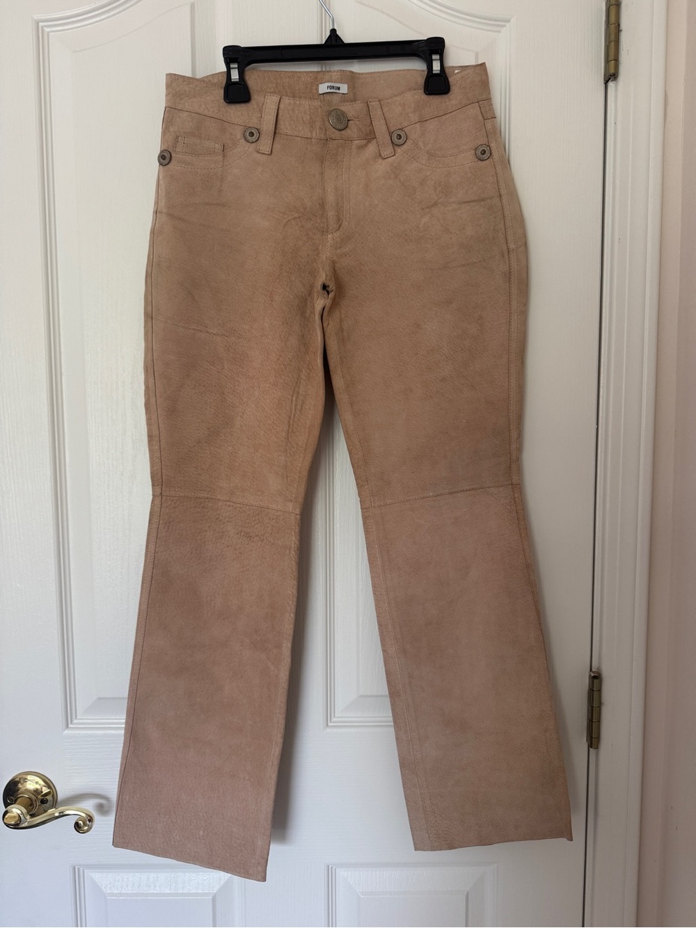 Forum Brazil Designer Suede Leather Pants Womens 27 Tan Straight Leg Lined
